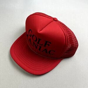 Vintage Golf Maniac Hat Cap Snapback Trucker Red Dad Funny Links Course PGA 80s